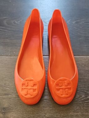 Tory Burch Reva Jelly Flats Orange | Classic Logo Ballet Flats | Size 9/9.5